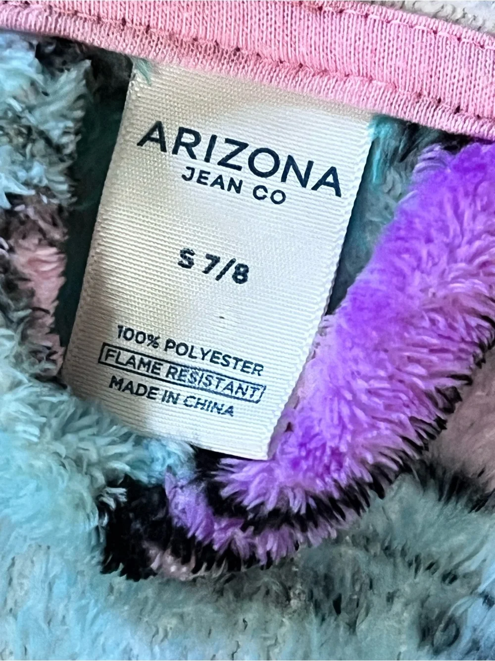 Arizona Girls 7/8 Plush Fleece Hooded Robe Pink Multicolor Pop Art Cozy